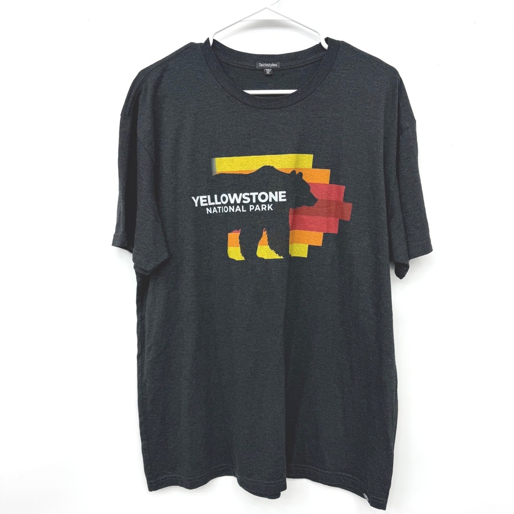 Techstyles‎ Yellowstone National Park Bear Graphic Tee Mens XL Charcoal Grey